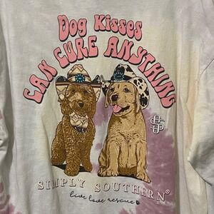 Simply Southern Dog Kisses Long Sleeve T-Shirt XL Rescue Western Worn Faded